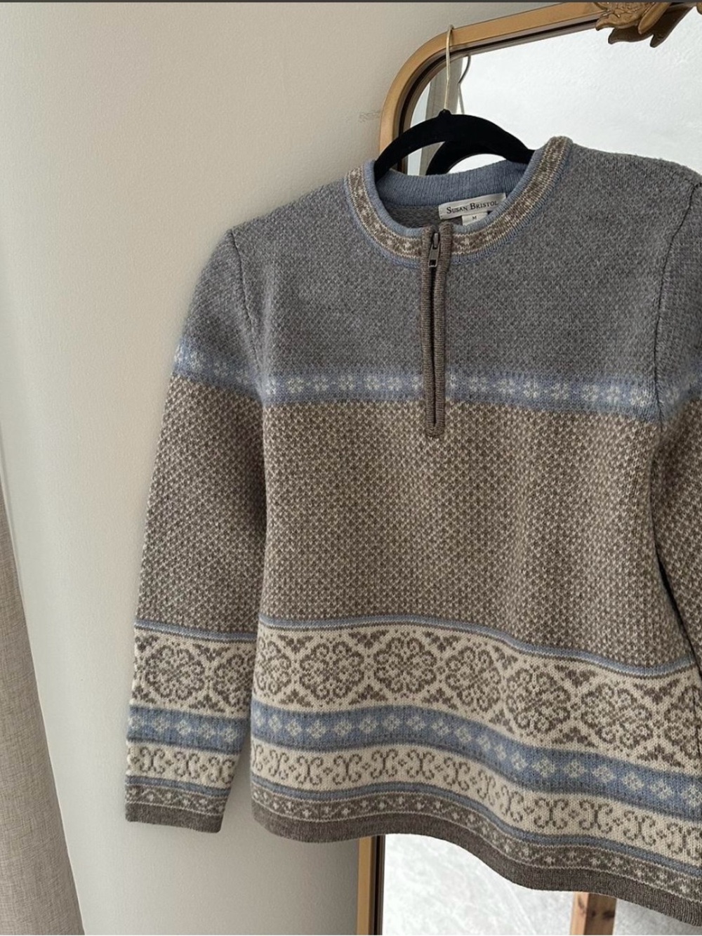 Susan Bristol 100 percent wool Quarter-Zip Fair Isle Sweater